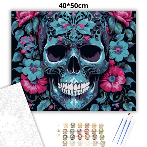 Sötét virágkoszorú - számfestő készlet - Számfestő.hu - 40×50cm - Keretre feszítve