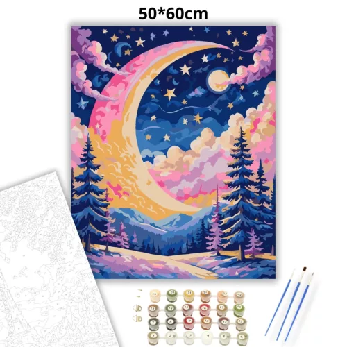 Mesés sarlóhold ragyogása - számfestő készlet - Számfestő.hu - 50×60cm - Keretre feszítve
