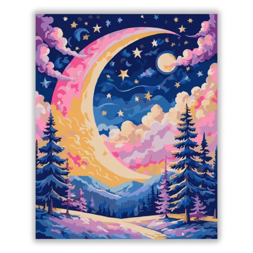 Mesés sarlóhold ragyogása - számfestő készlet - Számfestő.hu - 60×70cm - Keret nélkül