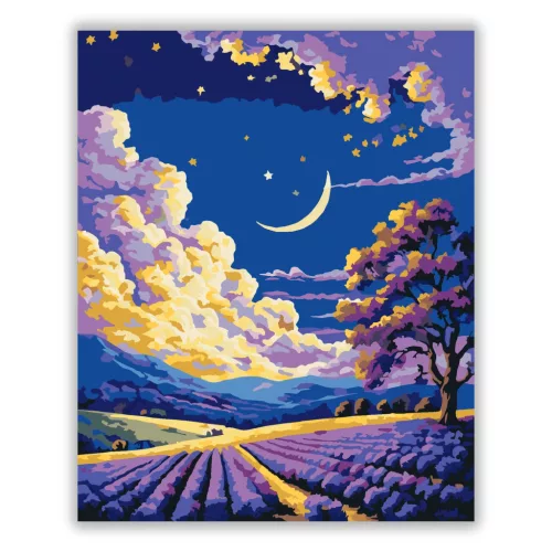 Csillagos levendulaföld - számfestő készlet - Számfestő.hu - 50×60cm - Keret nélkül