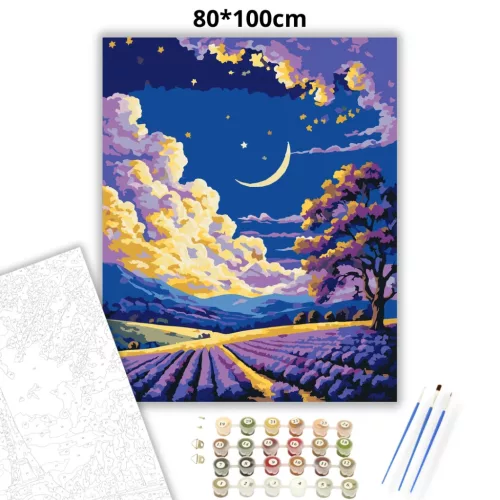 Csillagos levendulaföld - számfestő készlet - Számfestő.hu - 80×100cm - Keretre feszítve