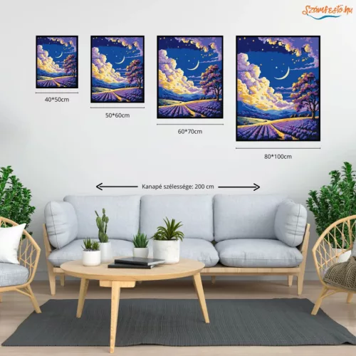 Csillagos levendulaföld - számfestő készlet - Számfestő.hu - 80×100cm - Keretre feszítve