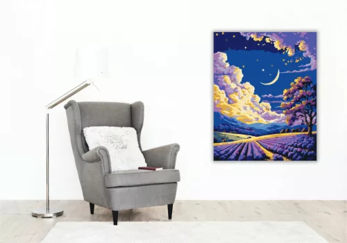 Csillagos levendulaföld - számfestő készlet - Számfestő.hu - 40×50cm - Keret nélkül