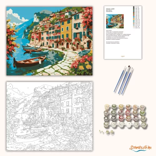 Olasz tóparti falu - számfestő készlet - Számfestő.hu - 50×60cm - Keret nélkül