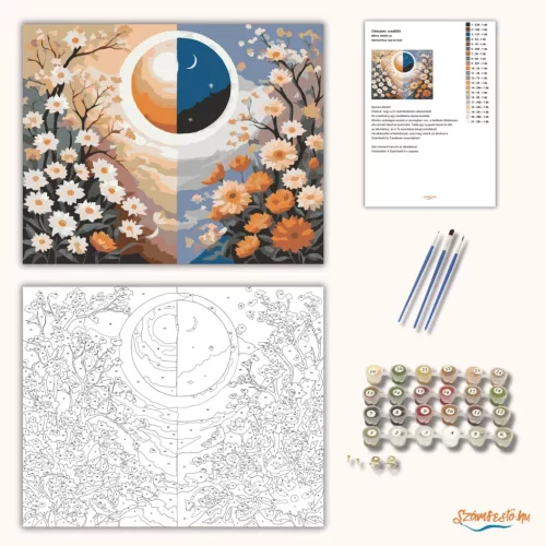 Harmonikus nap és hold - számfestő készlet - Számfestő.hu - 50×60cm - Keret nélkül