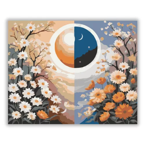 Harmonikus nap és hold - számfestő készlet - Számfestő.hu - 60×70cm - Keretre feszítve