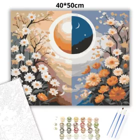 Harmonikus nap és hold - számfestő készlet - Számfestő.hu - 40×50cm - Keret nélkül