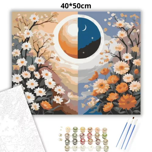 Harmonikus nap és hold - számfestő készlet - Számfestő.hu - 40×50cm - Keret nélkül