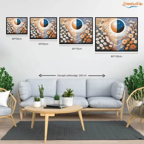 Harmonikus nap és hold - számfestő készlet - Számfestő.hu - 40×50cm - Keret nélkül