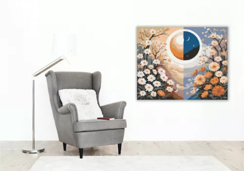 Harmonikus nap és hold - számfestő készlet - Számfestő.hu - 40×50cm - Keret nélkül