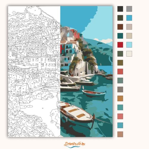 Derűs kikötői öböl - számfestő készlet - Számfestő.hu - 40×50cm - Keret nélkül