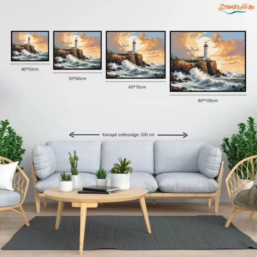 Sziklaparti őrtorony - számfestő készlet - Számfestő.hu - 50×60cm - Keret nélkül