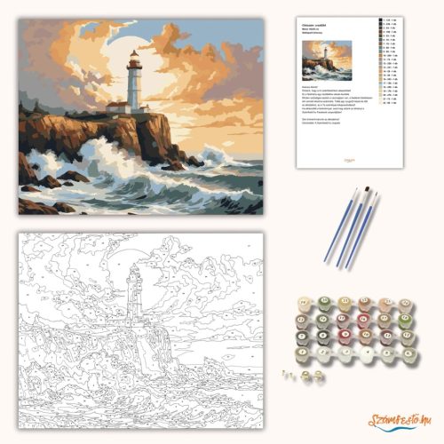 Sziklaparti őrtorony - számfestő készlet - Számfestő.hu - 60×70cm - Keret nélkül