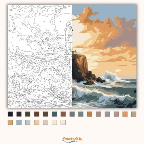 Sziklaparti őrtorony - számfestő készlet - Számfestő.hu - 80×100cm - Keret nélkül