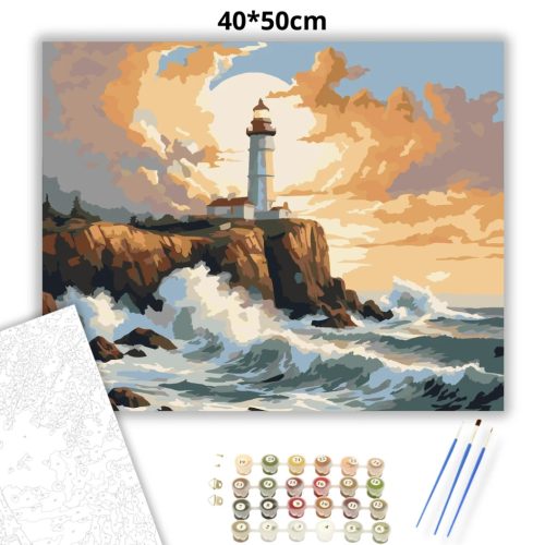 Sziklaparti őrtorony - számfestő készlet - Számfestő.hu - 40×50cm - Keret nélkül