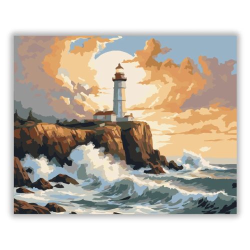 Sziklaparti őrtorony - számfestő készlet - Számfestő.hu - 40×50cm - Keret nélkül