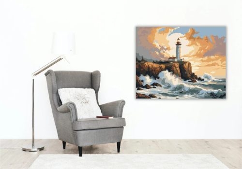 Sziklaparti őrtorony - számfestő készlet - Számfestő.hu - 40×50cm - Keret nélkül