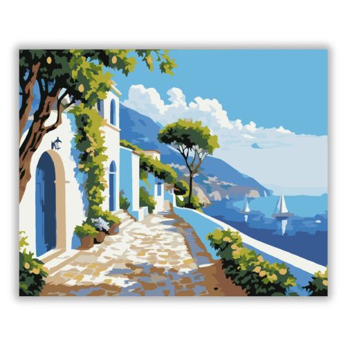 Derűs tengerparti sétány - számfestő készlet - Számfestő.hu - 60×70cm - Keret nélkül