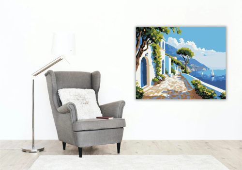 Derűs tengerparti sétány - számfestő készlet - Számfestő.hu - 60×70cm - Keret nélkül