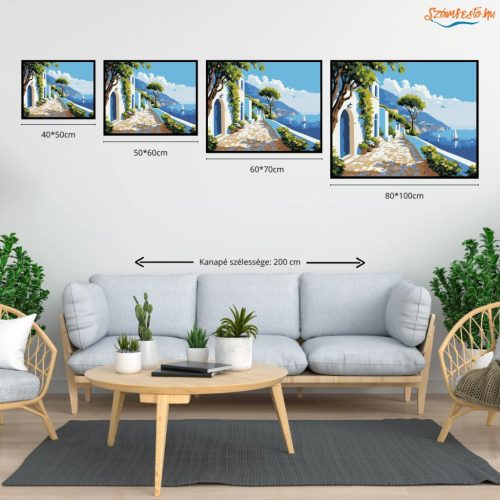 Derűs tengerparti sétány - számfestő készlet - Számfestő.hu - 80×100cm - Keret nélkül