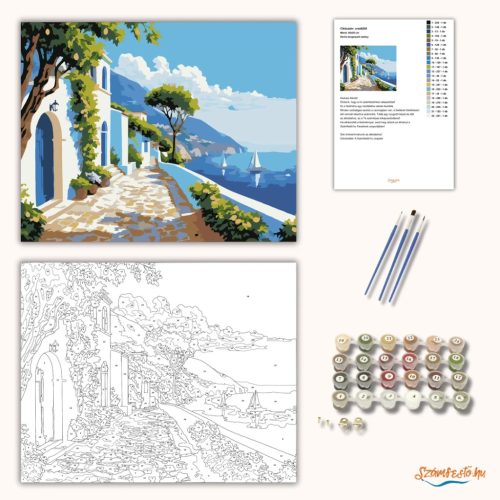 Derűs tengerparti sétány - számfestő készlet - Számfestő.hu - 40×50cm - Keret nélkül