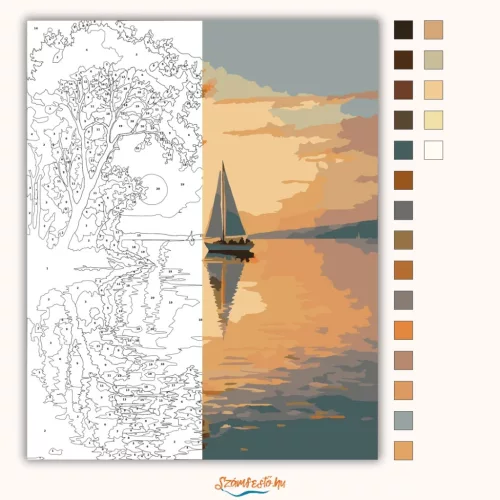 Balatoni vitorlás csendje - számfestő készlet - Számfestő.hu - 50×60cm - Keretre feszítve