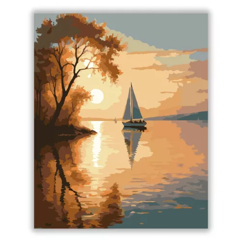 Balatoni vitorlás csendje - számfestő készlet - Számfestő.hu - 50×60cm - Keretre feszítve