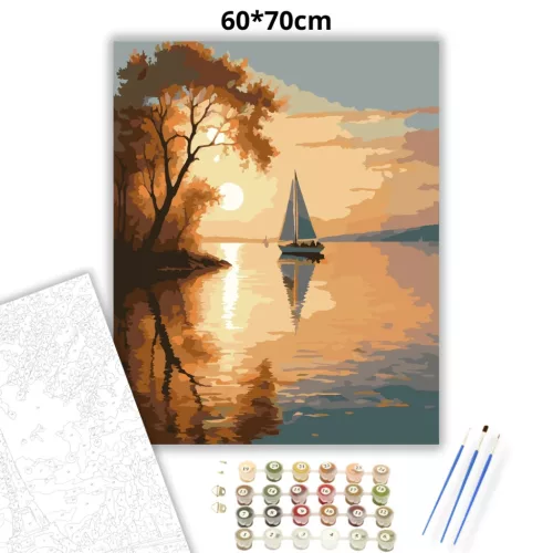 Balatoni vitorlás csendje - számfestő készlet - Számfestő.hu - 60×70cm - Keretre feszítve