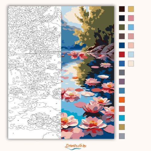 Nyugalmas tavirózsák - számfestő készlet - Számfestő.hu - 50×60cm - Keret nélkül
