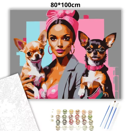 Vibráló csivava páros - számfestő készlet - Számfestő.hu - 80×100cm - Keretre feszítve