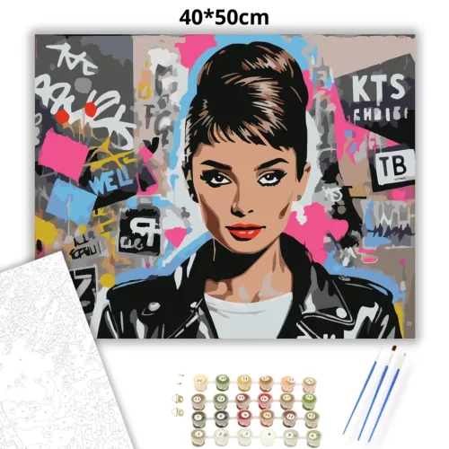 Városi graffiti-portré - számfestő készlet - Számfestő.hu - 40×50cm - Keretre feszítve