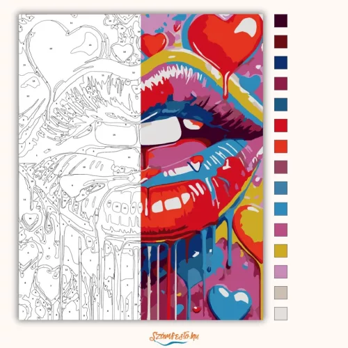 Csepegő ajkak - számfestő készlet - Számfestő.hu - 50×60cm - Keret nélkül