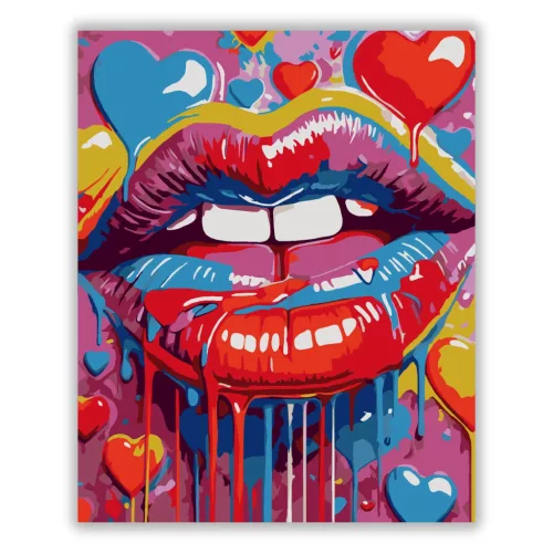 Csepegő ajkak - számfestő készlet - Számfestő.hu - 60×70cm - Keret nélkül