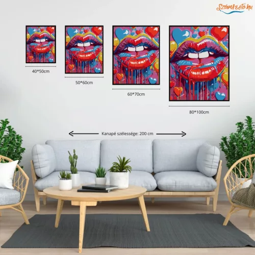 Csepegő ajkak - számfestő készlet - Számfestő.hu - 40×50cm - Keret nélkül