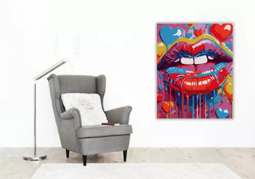 Csepegő ajkak - számfestő készlet - Számfestő.hu - 40×50cm - Keret nélkül