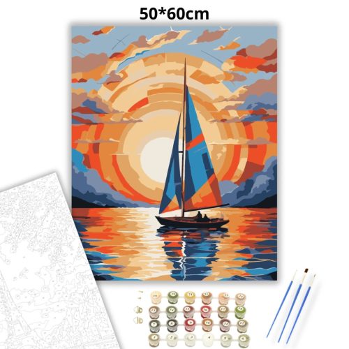 Csendes vitorlás alkony - számfestő készlet - Számfestő.hu - 50×60cm - Keretre feszítve