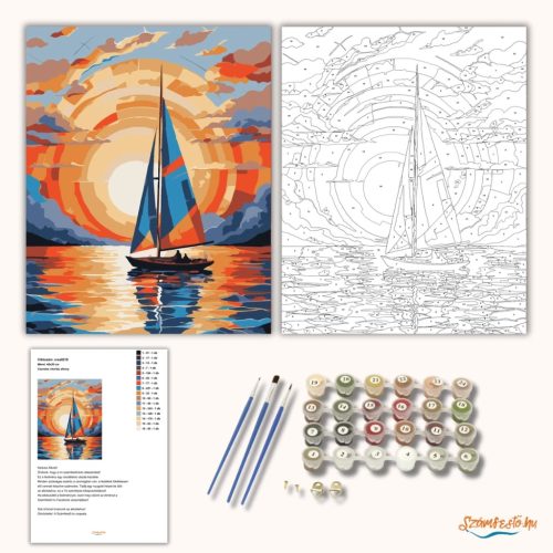 Csendes vitorlás alkony - számfestő készlet - Számfestő.hu - 50×60cm - Keretre feszítve