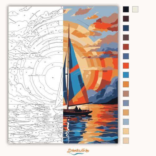 Csendes vitorlás alkony - számfestő készlet - Számfestő.hu - 50×60cm - Keretre feszítve