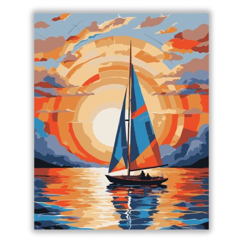 Csendes vitorlás alkony - számfestő készlet - Számfestő.hu - 50×60cm - Keretre feszítve