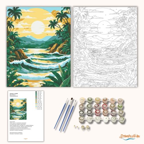 Csendes pálmafás öböl - számfestő készlet - Számfestő.hu - 60×70cm - Keret nélkül