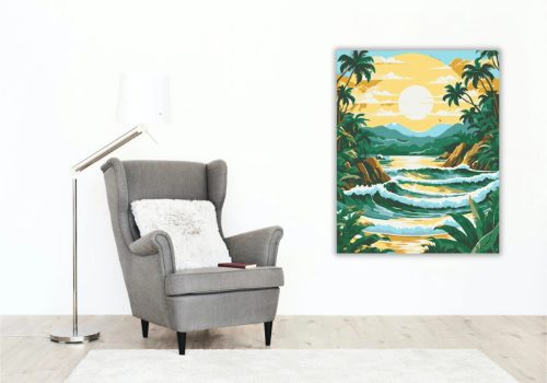 Csendes pálmafás öböl - számfestő készlet - Számfestő.hu - 60×70cm - Keret nélkül