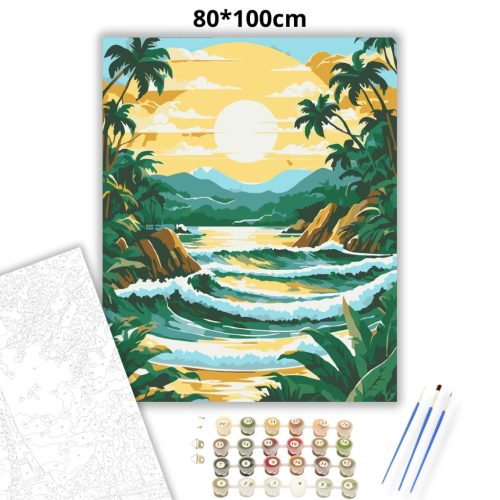 Csendes pálmafás öböl - számfestő készlet - Számfestő.hu - 80×100cm - Keretre feszítve