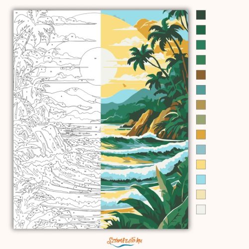 Csendes pálmafás öböl - számfestő készlet - Számfestő.hu - 40×50cm - Keret nélkül