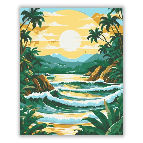 Csendes pálmafás öböl - számfestő készlet - Számfestő.hu - 40×50cm - Keret nélkül