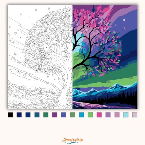 Sarki fény fája - számfestő készlet - Számfestő.hu - 50×60cm - Keret nélkül
