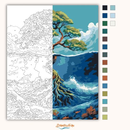 Vad hullámok fája - számfestő készlet - Számfestő.hu - 60×70cm - Keretre feszítve