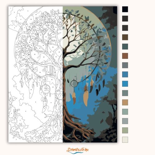 Misztikus álomfogó fa - számfestő készlet - Számfestő.hu - 40×50cm - Keret nélkül