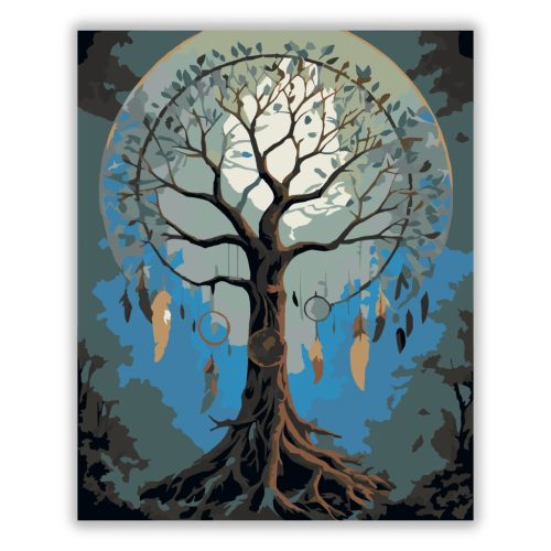 Misztikus álomfogó fa - számfestő készlet - Számfestő.hu - 40×50cm - Keret nélkül