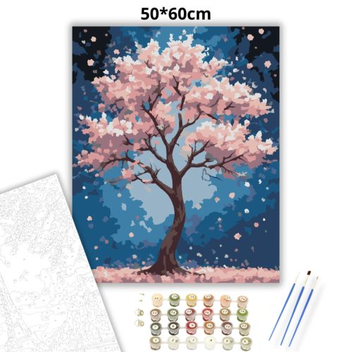 Rózsaszín lombkorona - számfestő készlet - Számfestő.hu - 50×60cm - Keret nélkül