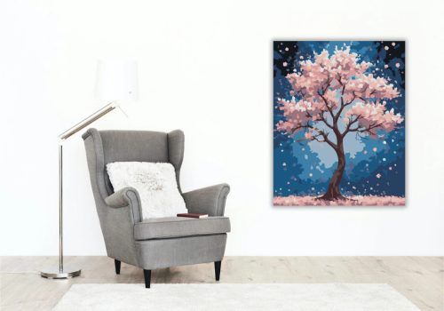 Rózsaszín lombkorona - számfestő készlet - Számfestő.hu - 50×60cm - Keretre feszítve